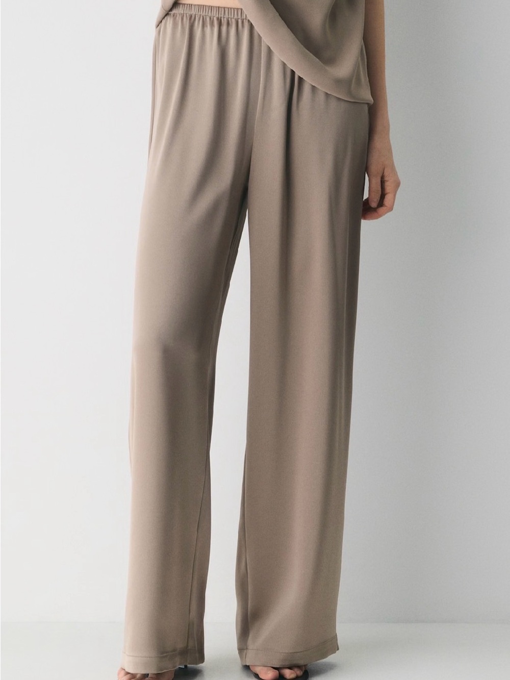 Aritzia Babaton Women’s Archer Wide-Leg Elastic Waist Nomad Taupe Pants Sz M